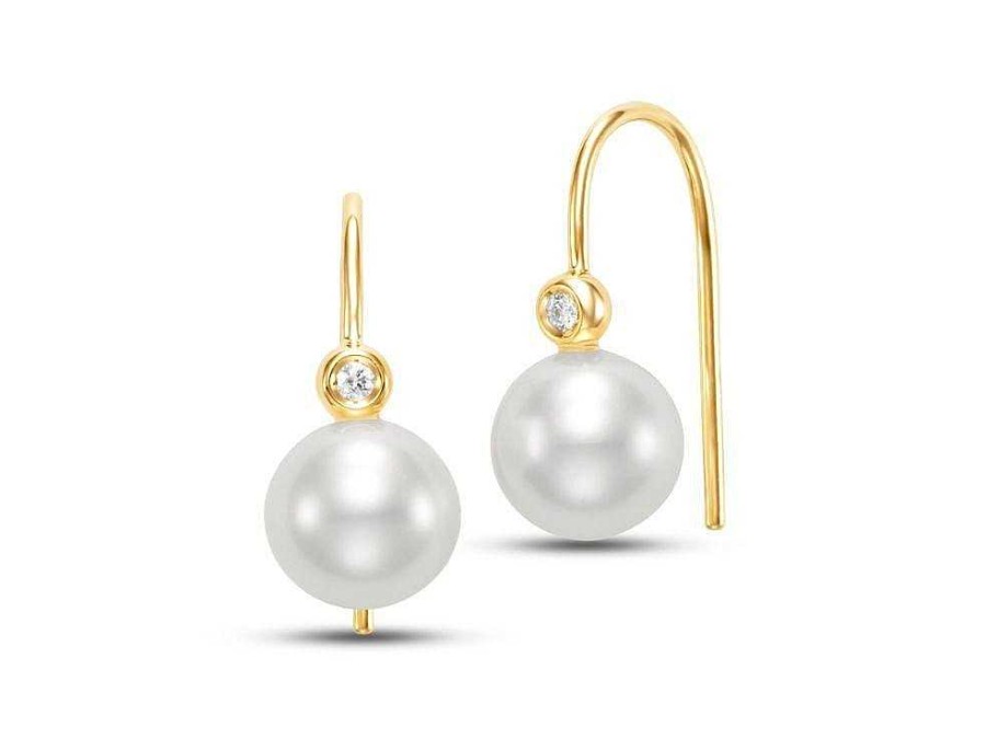 Diamonds Direct Earrings | Freshwater Pearl And Diamond Petite Wire Earrings