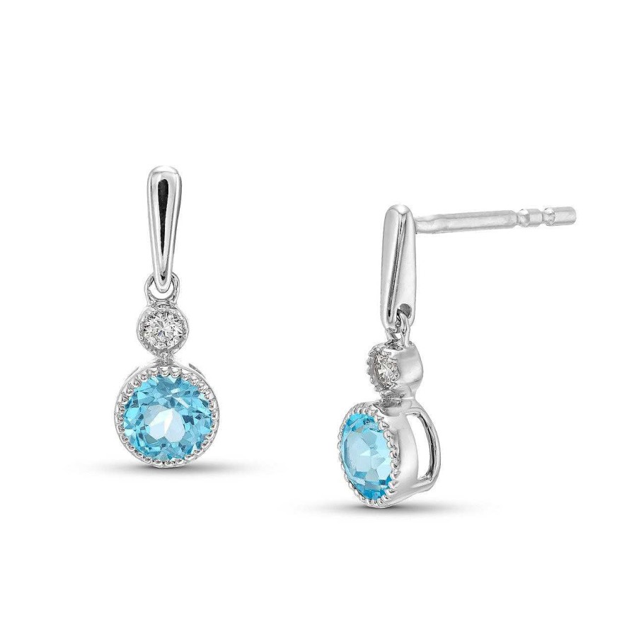 Diamonds Direct Earrings | Blue Topaz & Diamond Bezel Milgrain Earrings