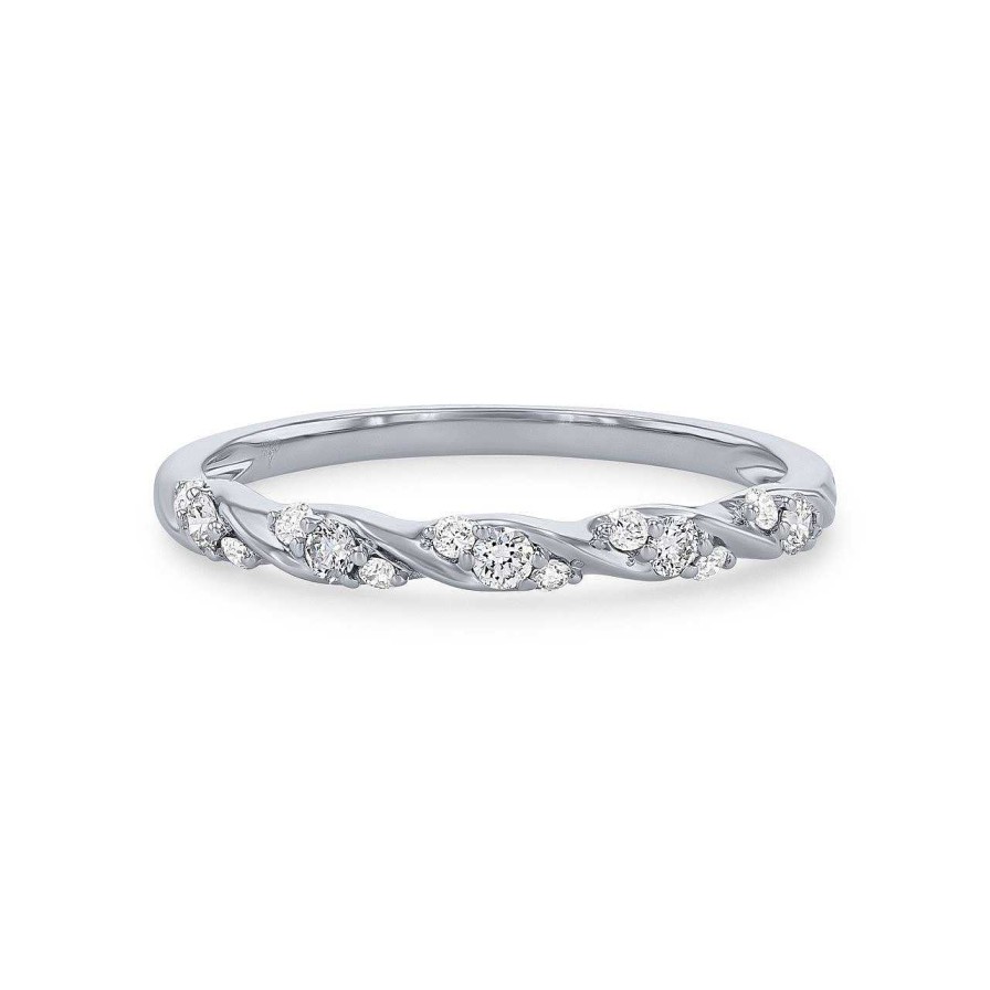 Diamonds Direct Women'S Bands | Graduated Diamond Twist Wedding Band By Amden White Gold 14K