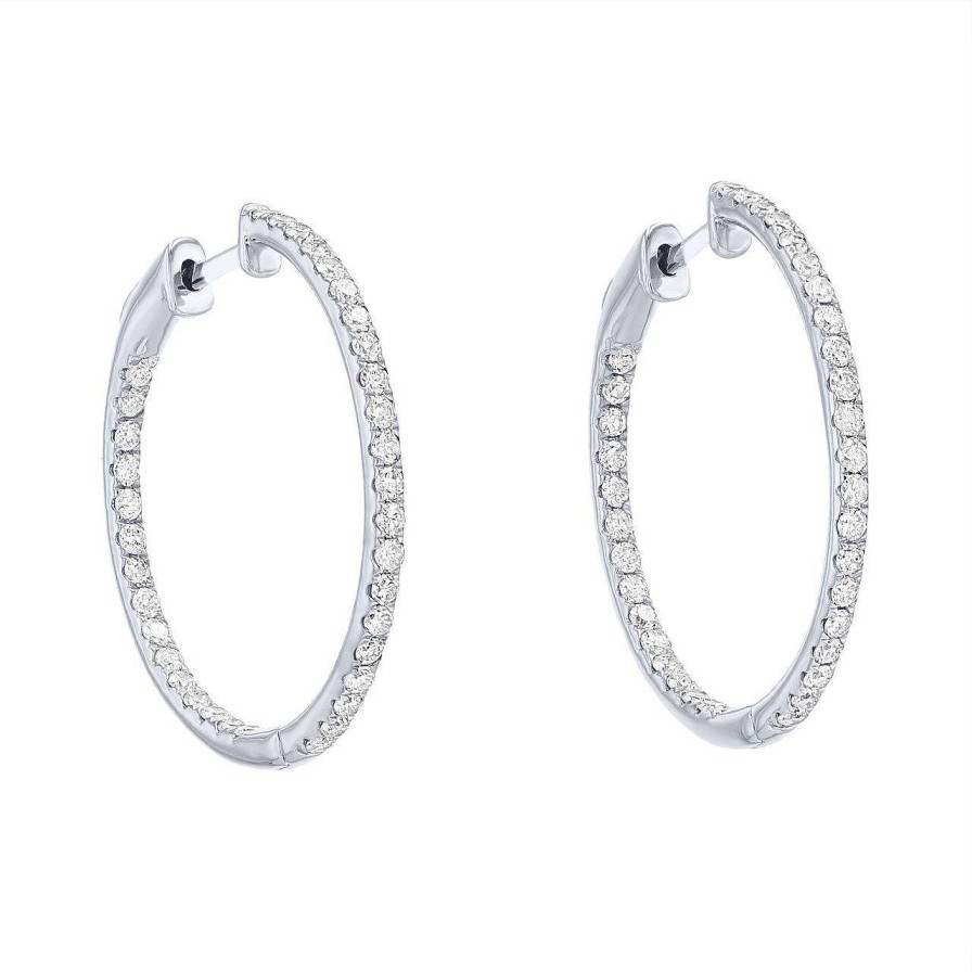 Diamonds Direct Earrings | Diamond Inside Out Hoop Earrings White Gold 14K