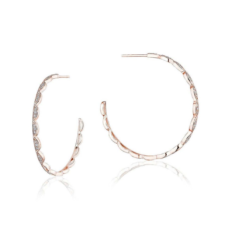 Diamonds Direct Earrings | Rose Gold Tacori Crescent Bar Diamond Hoop Earrings