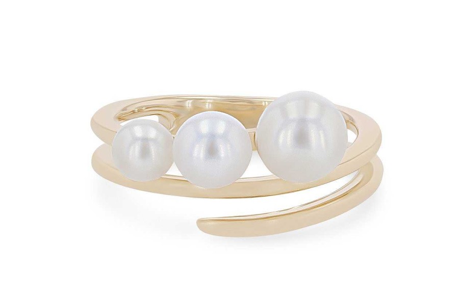 Diamonds Direct Fashion Rings | Graduated Pearl Bypass Ring Yellow Gold 14K