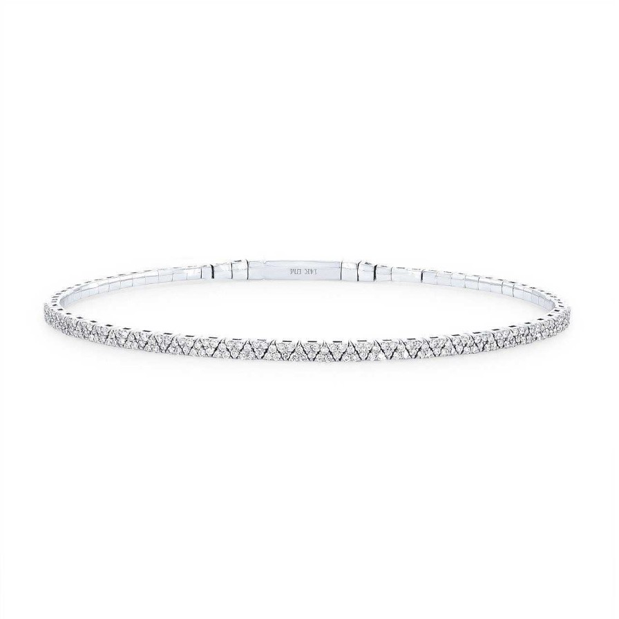 Diamonds Direct Bracelets | Pave Diamond Flexible Bangle White Gold 14K