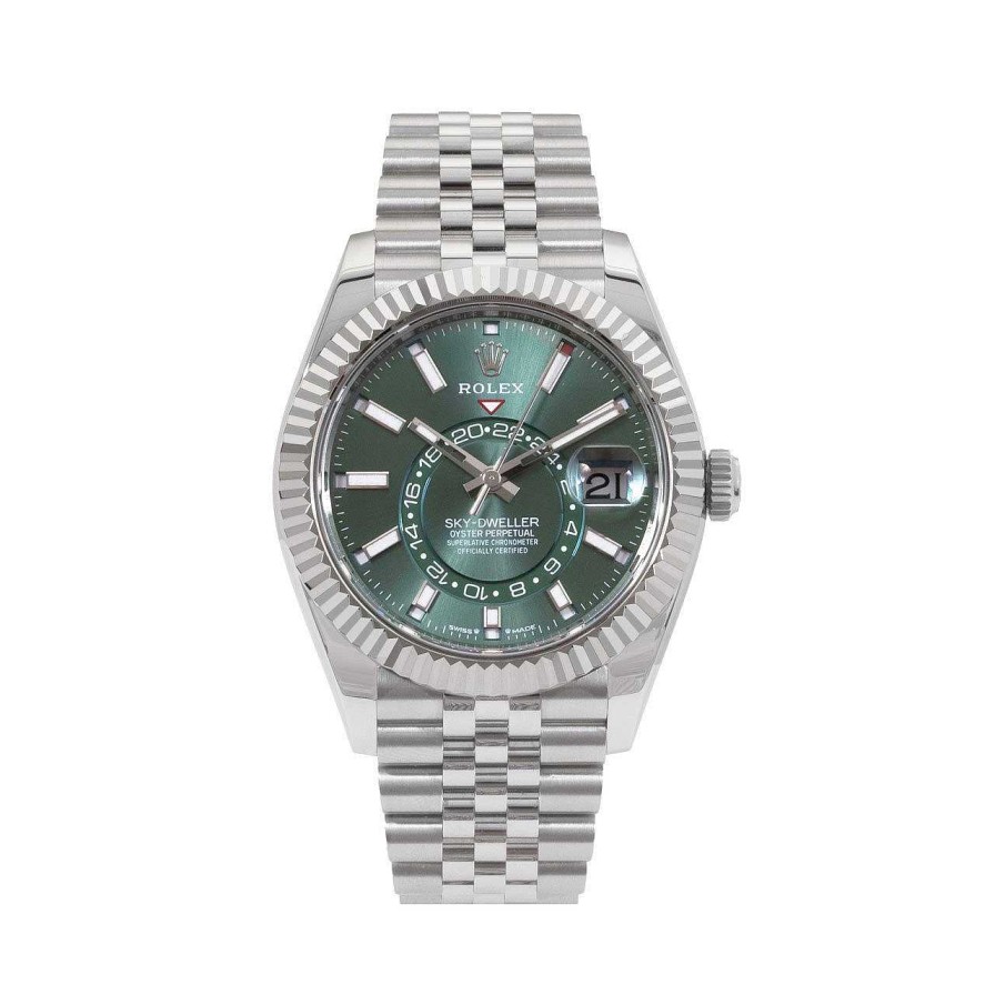 Diamonds Direct Men'S Watches | Rolex Sky-Dweller 42 Mint Dial Watch | Oystersteel