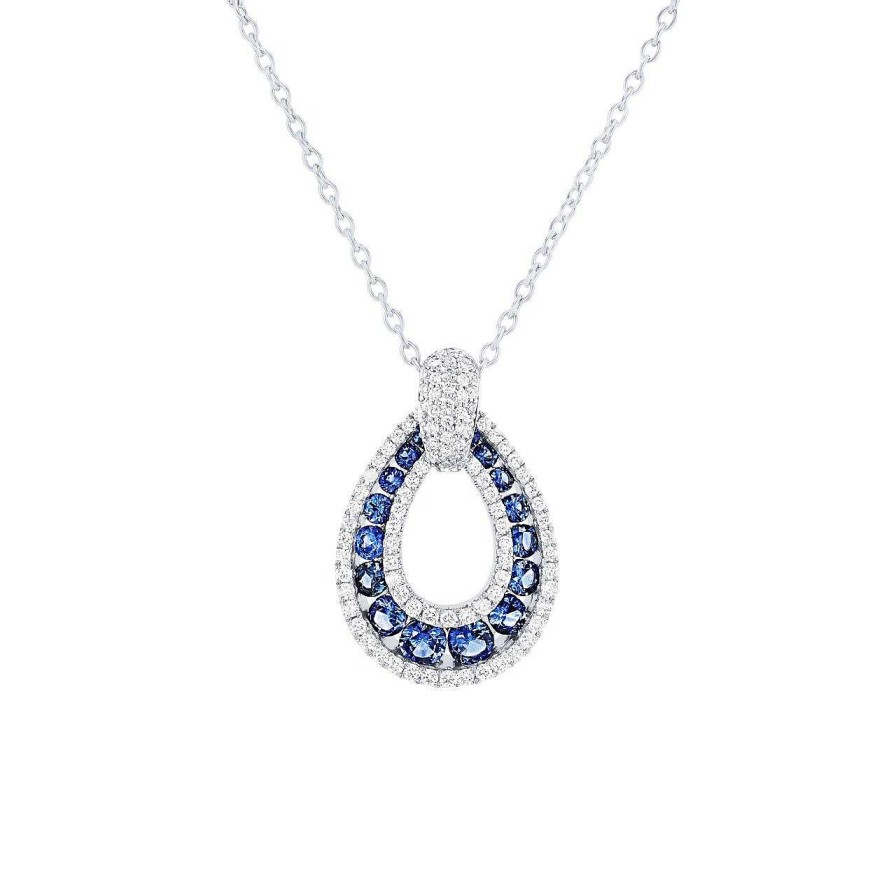 Diamonds Direct Necklaces & Pendants | Sapphire And Diamond Teardrop Pendant White Gold 14K