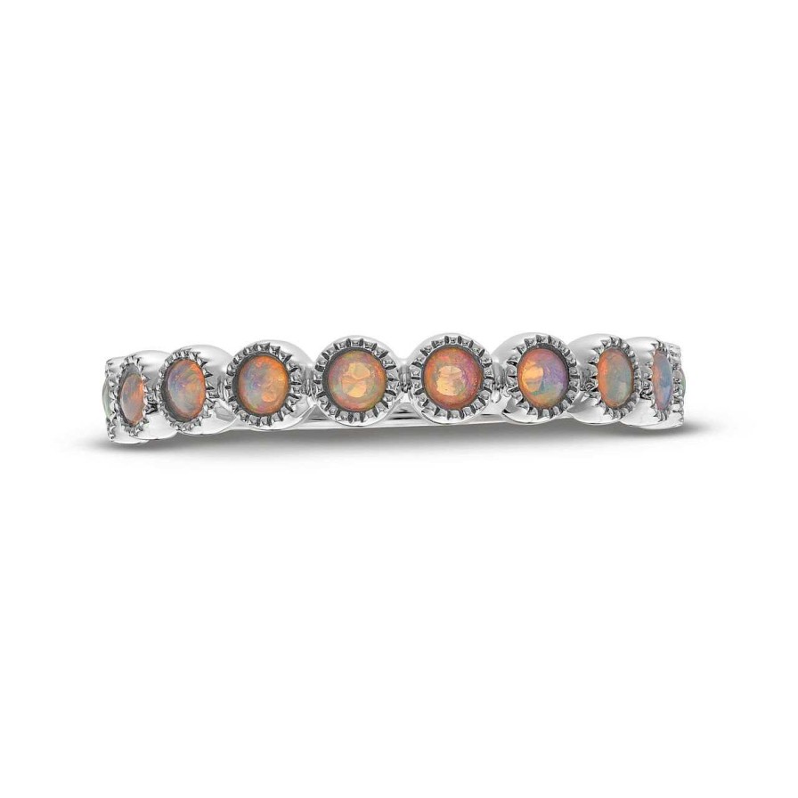 Diamonds Direct Women'S Bands | Opal Bezel Milgrain Wedding Band By Classique White Gold 14K