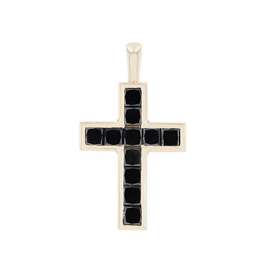 Diamonds Direct Pendants | Black Diamond Cross Pendant Yellow Gold 14K