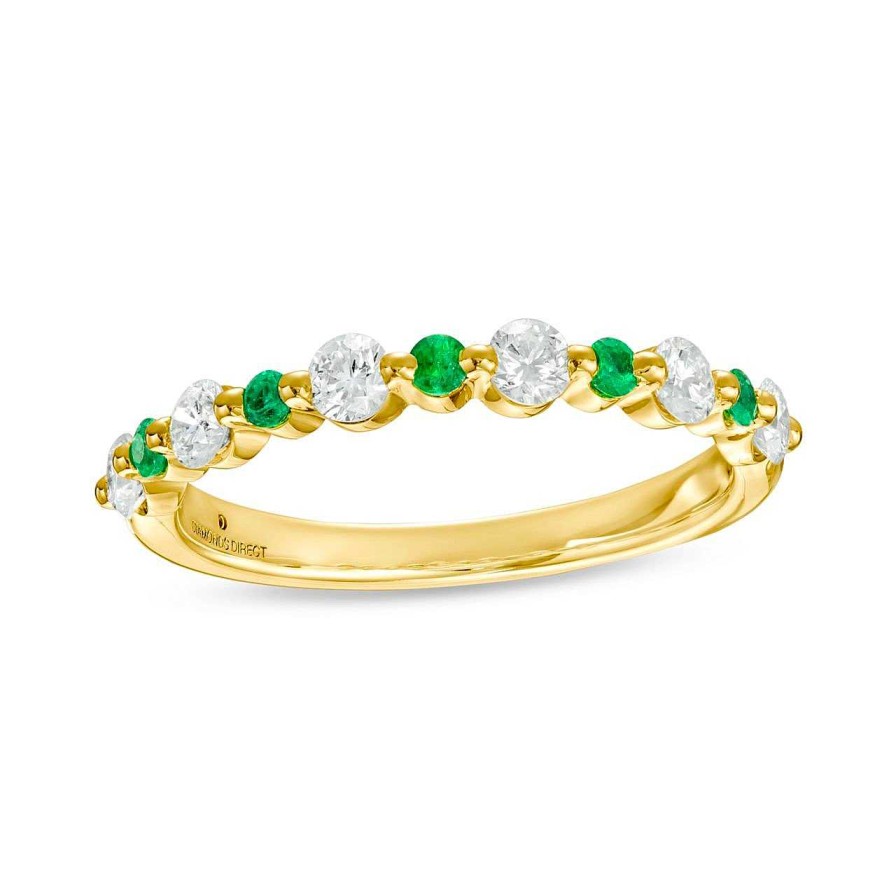 Diamonds Direct Fashion Rings | Alternating Diamond And Emerald Wedding Band Yellow Gold 14K