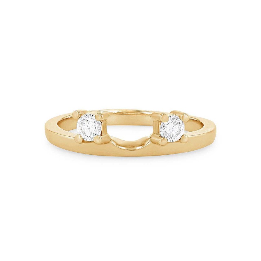 Diamonds Direct Women'S Bands | Three Stone Diamond Ring Guard By True Romance Yellow Gold 14K