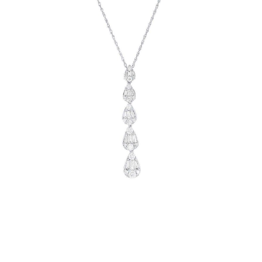 Diamonds Direct Necklaces & Pendants | Diamond Mosaic Drop Pendant White Gold 14K