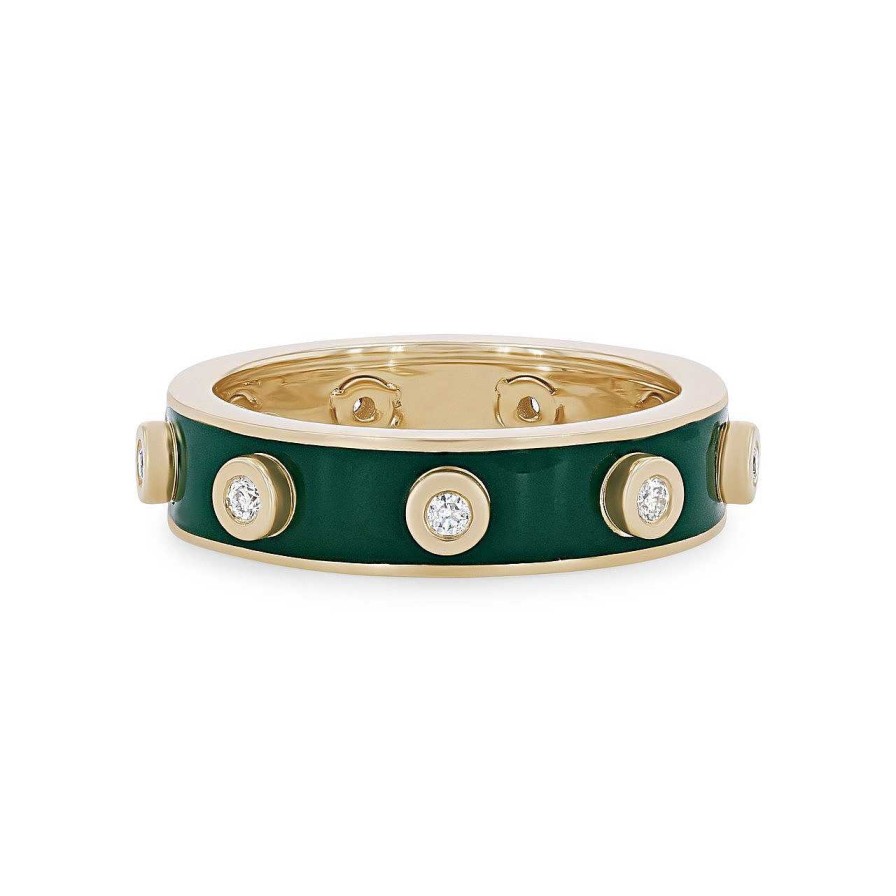 Diamonds Direct Fashion Rings | Michael M. Chroma Green Enamel Bezel Ring Yellow Gold 14K