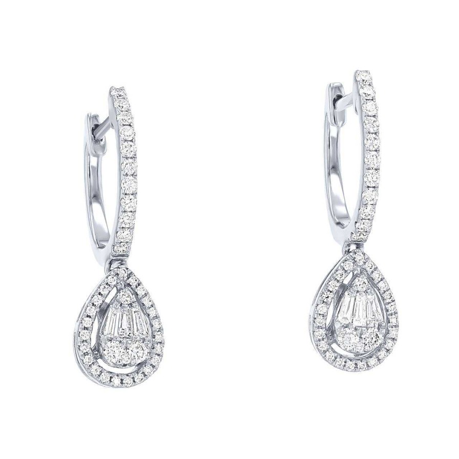 Diamonds Direct Earrings | Mosaic Diamond Halo Drop Earrings