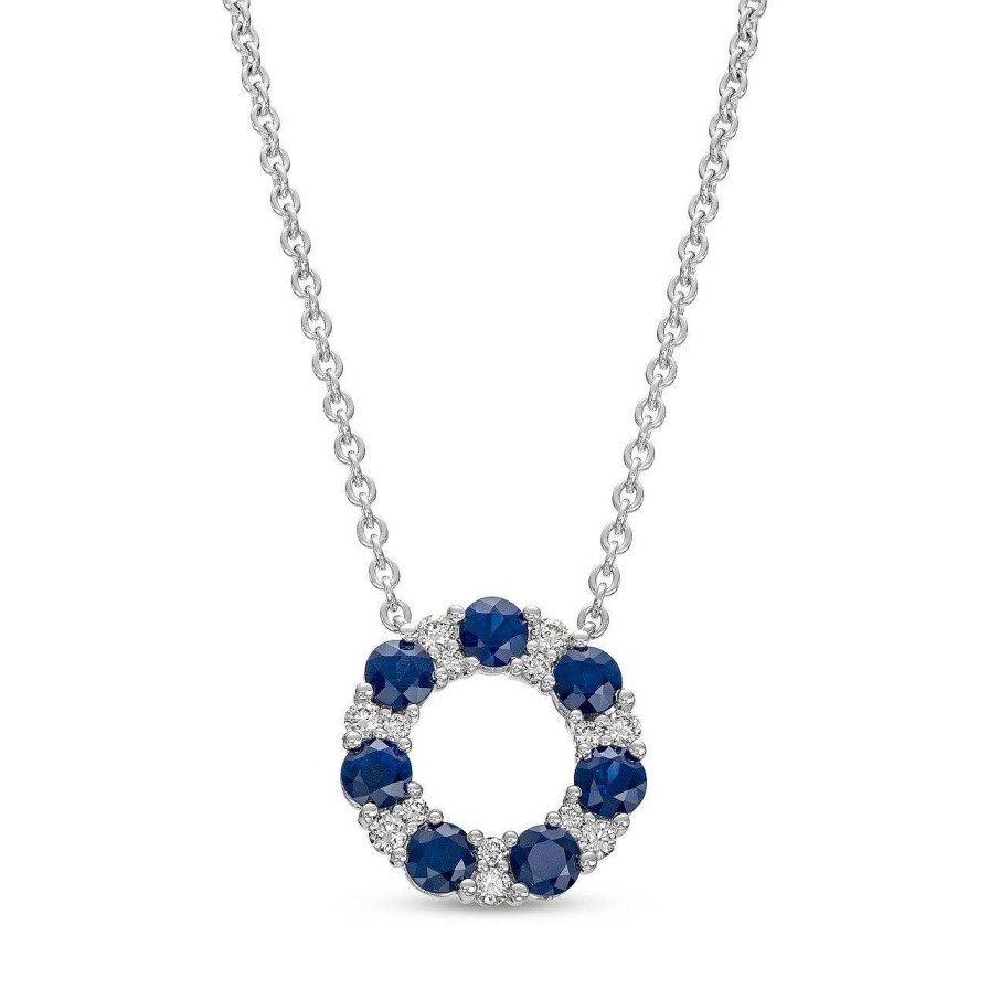 Diamonds Direct Necklaces & Pendants | Sapphire And Diamond Circle Pendant White Gold 14K