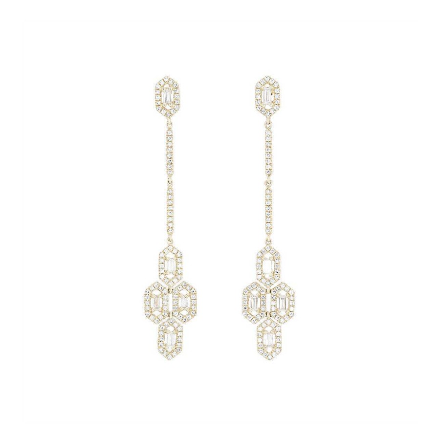 Diamonds Direct Earrings | Diamond Geometric Drop Earrings White Gold 14K