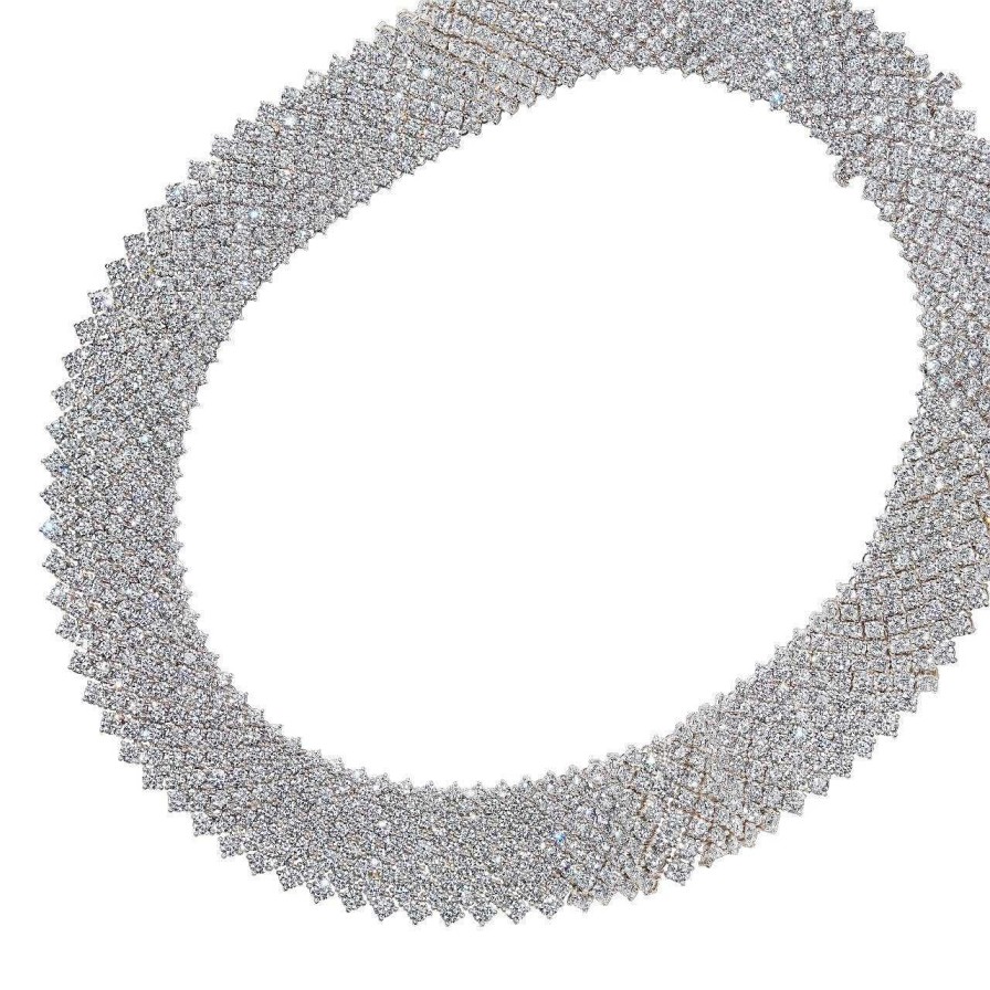 Diamonds Direct Necklaces | Round Brilliant Diamond Carpet Necklace White Gold 18K