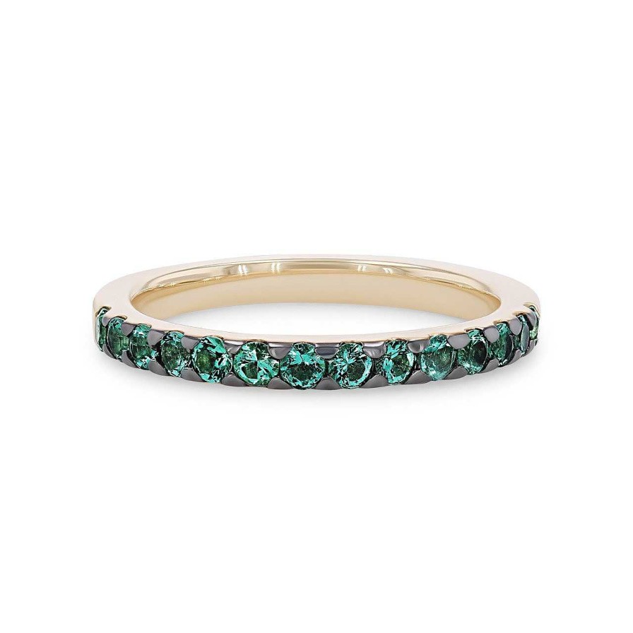 Diamonds Direct Women'S Bands | Emerald Wedding Band White Gold 14K