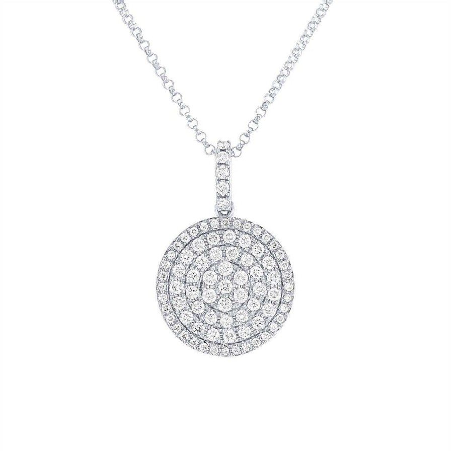 Diamonds Direct Necklaces & Pendants | Pave Diamond Disc Pendant White Gold 14K