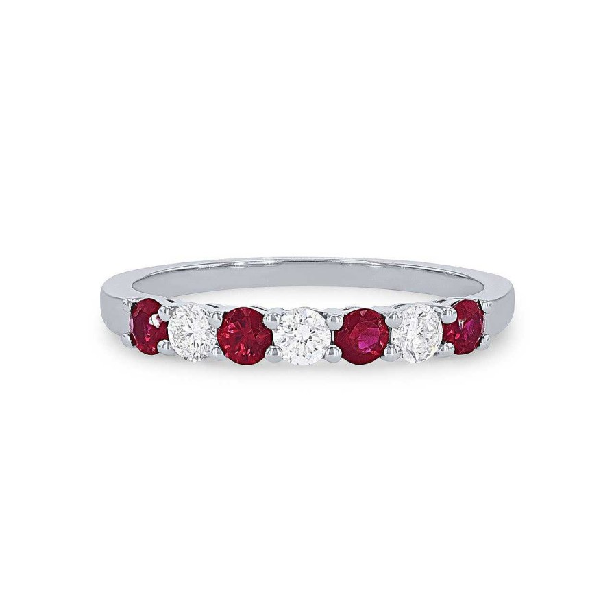 Diamonds Direct Women'S Bands | Alternating Ruby And Diamond Wedding Band By Classique White Gold 14K