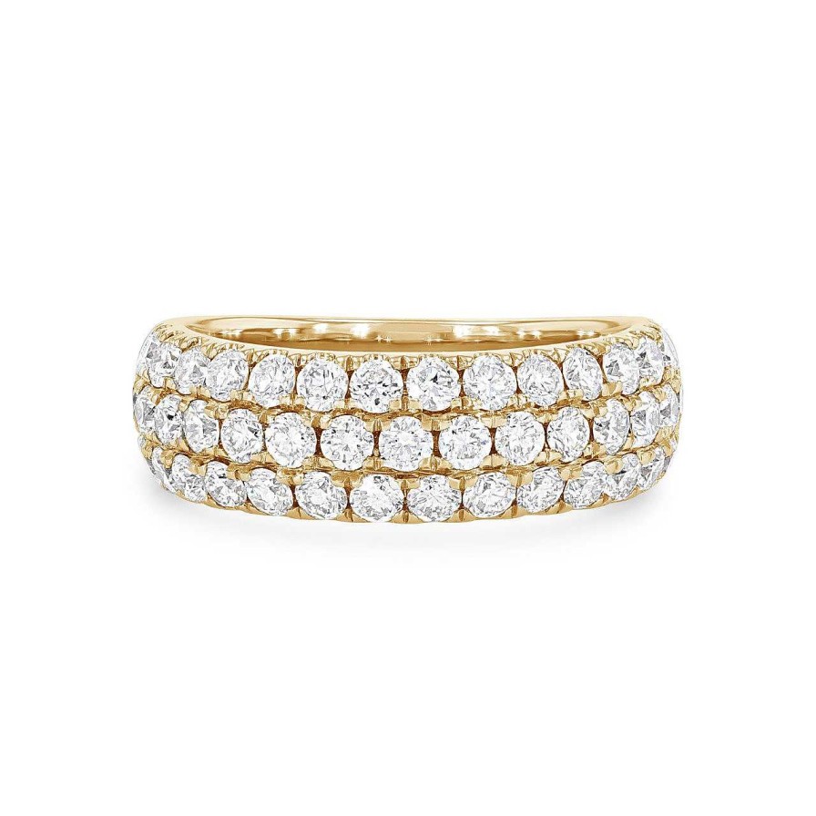 Diamonds Direct Fashion Rings | Three Row Diamond Pave Band Yellow Gold 14K