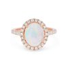 Diamonds Direct Fashion Rings | Opal And Diamond Oval Halo Ring Rose Gold 14K