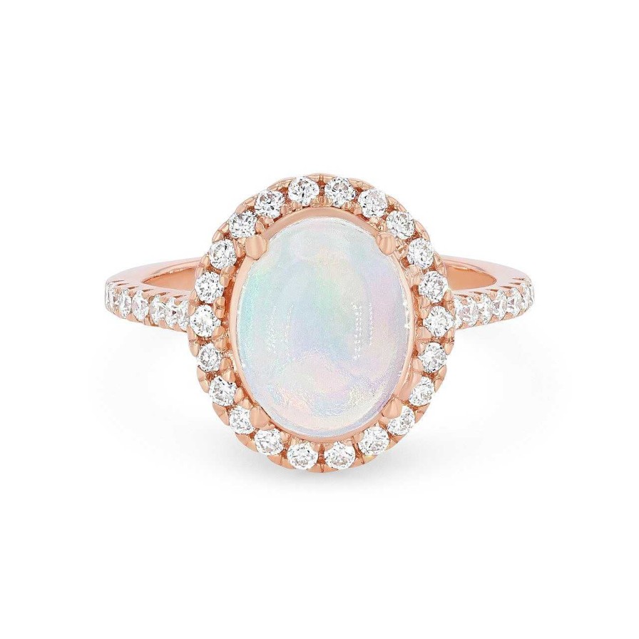 Diamonds Direct Fashion Rings | Opal And Diamond Oval Halo Ring Rose Gold 14K