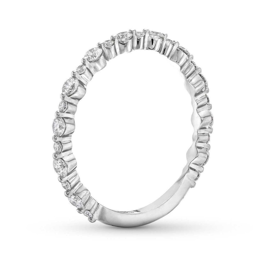 Diamonds Direct Women'S Bands | Michael M. Crown Alternating Single Prong Wedding Band White Gold 18K