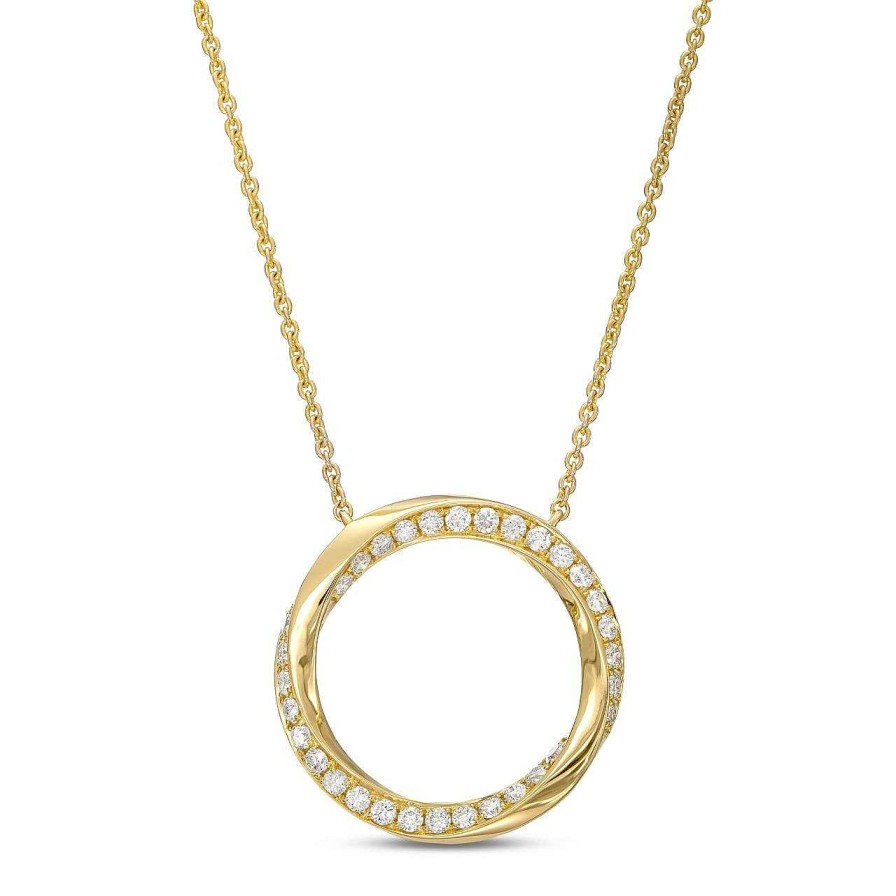 Diamonds Direct Necklaces & Pendants | Diamond Edge Circle Pendant Yellow Gold 14K