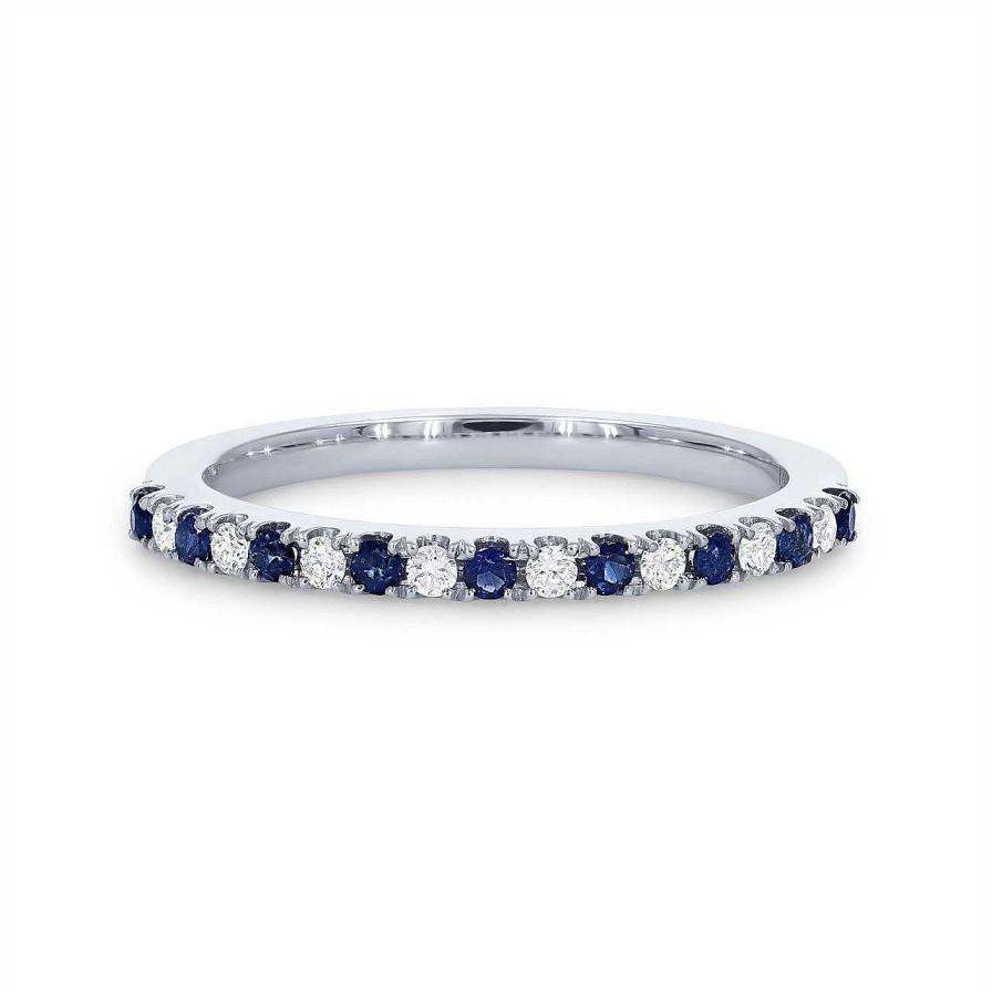 Diamonds Direct Women'S Bands | Alternating Sapphire And Diamond Wedding Band By Classique Creations White Gold 14K