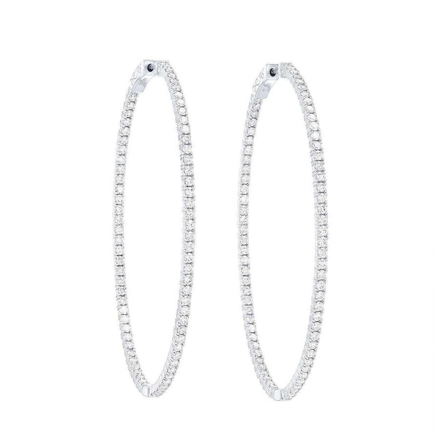 Diamonds Direct Earrings | Thin Oval Shaped Diamond Hoops