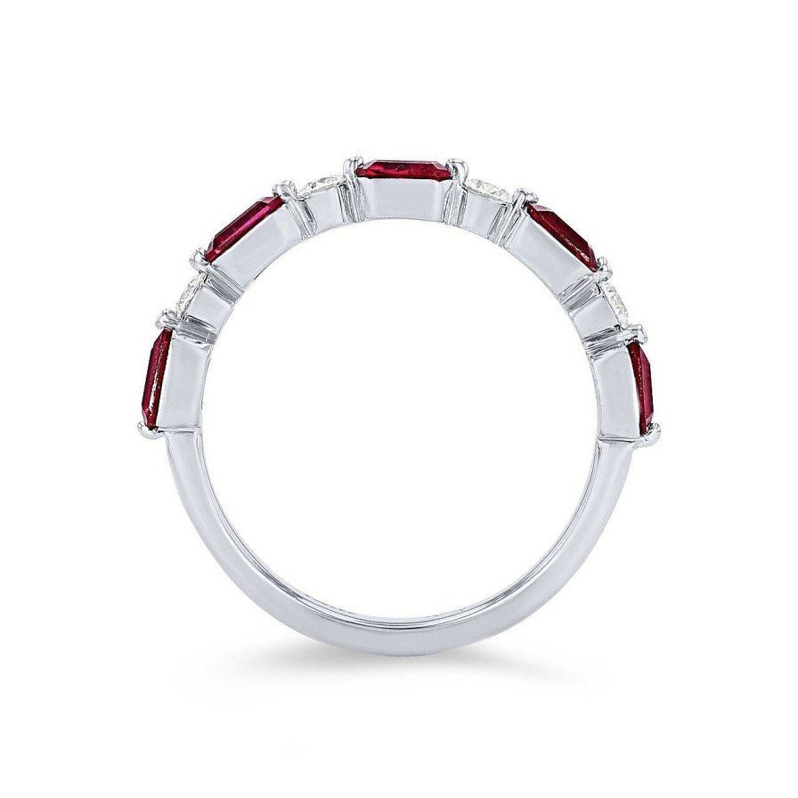 Diamonds Direct Fashion Rings | Single Prong Alternating Ruby And Diamond Band White Gold 18K