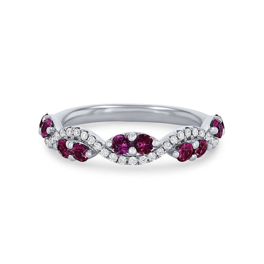 Diamonds Direct Women'S Bands | Ruby And Diamond Twist Wedding Band By Fana White Gold 14K