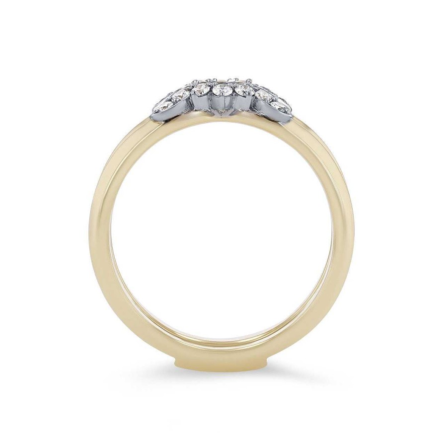 Diamonds Direct Women'S Bands | Simon G. Diamond Floral Ring Guard White And Yellow Gold 18K