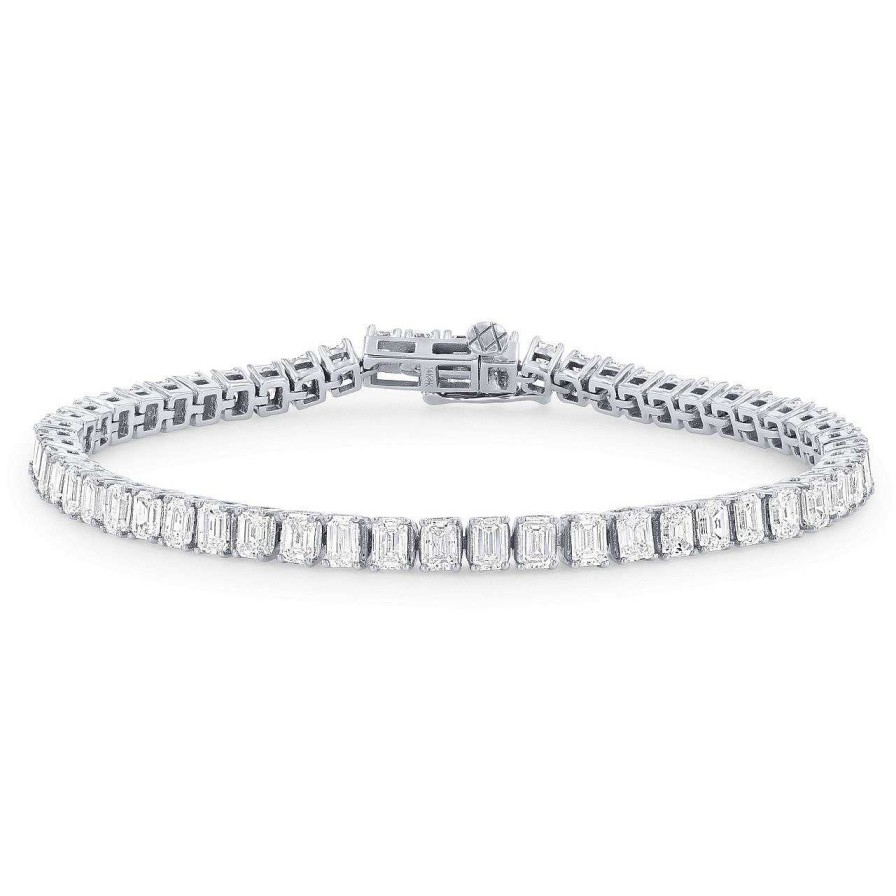 Diamonds Direct Bracelets | Emerald Cut Diamond Tennis Bracelet White Gold 14K