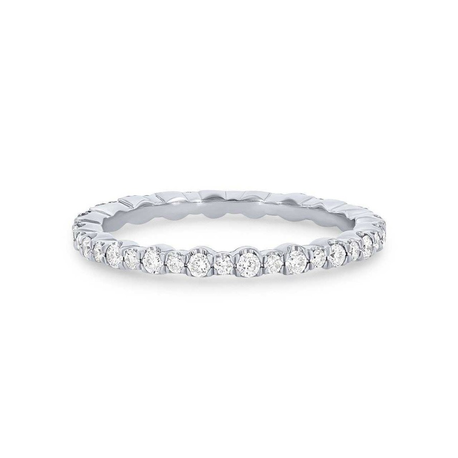 Diamonds Direct Women'S Bands | Alternating Round Diamond Eternity Band By Classique White Gold 14K