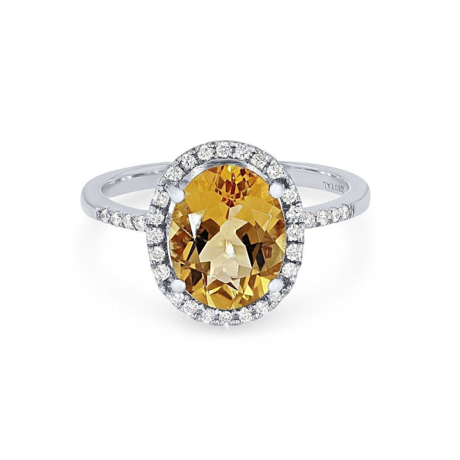 Diamonds Direct Fashion Rings | Citrine And Diamond Oval Halo Ring Yellow Gold 14K