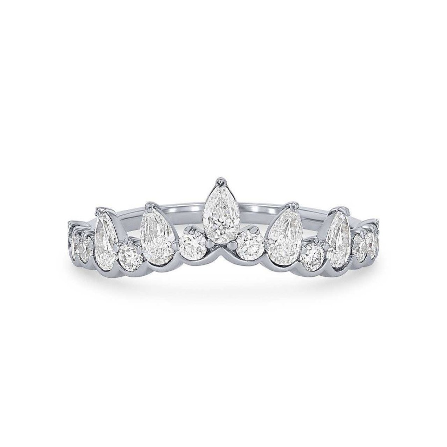 Diamonds Direct Women'S Bands | Contour Pear And Round Diamond Tiara Wedding Band By Classique White Gold 14K