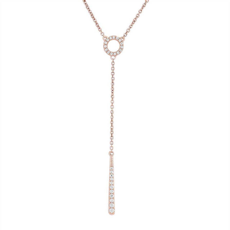 Diamonds Direct Necklaces & Pendants | Diamond Accented "Y" Necklace Rose Gold 14K