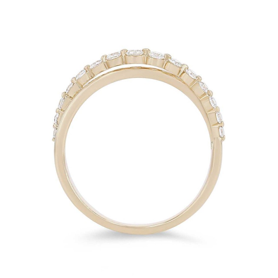 Diamonds Direct Fashion Rings | Single Prong Diamond Criss Cross Band Yellow Gold 14K