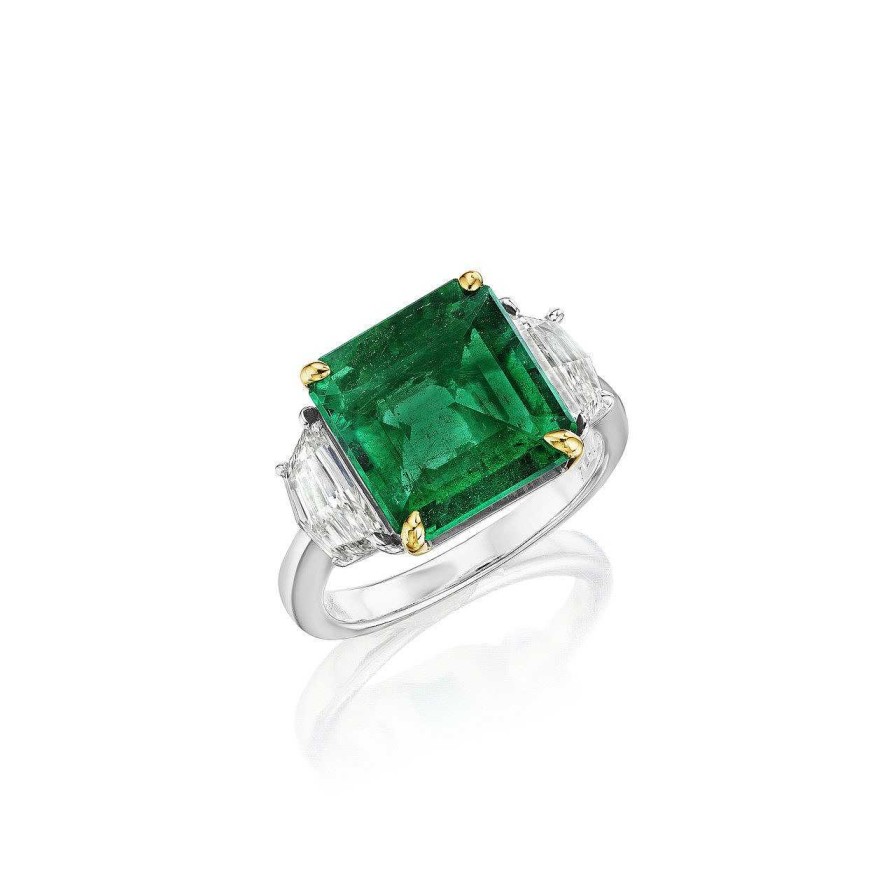 Diamonds Direct Rings | Emerald Cut Zambian Emerald And Half Moon Diamond Ring