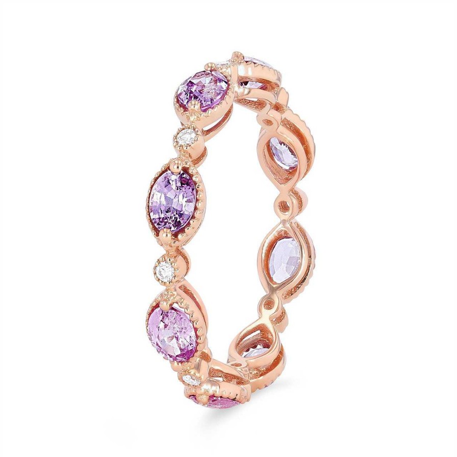 Diamonds Direct Women'S Bands | Pink And Purple Sapphire Eternity Band Rose Gold 14K