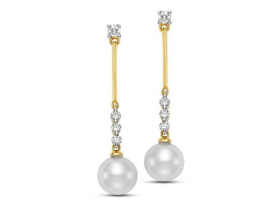 Diamonds Direct Earrings | Freshwater Pearl And Diamond Drop Earrings