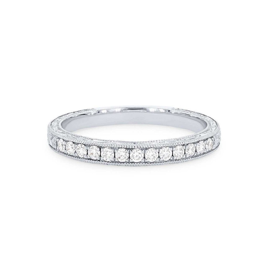 Diamonds Direct Women'S Bands | Kirk Kara Stella Engraved Diamond Wedding Band White Gold 14K