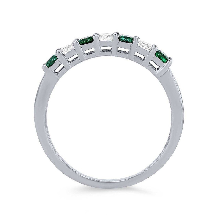 Diamonds Direct Women'S Bands | Alternating Emerald And Diamond Wedding Band By Classique White Gold 14K