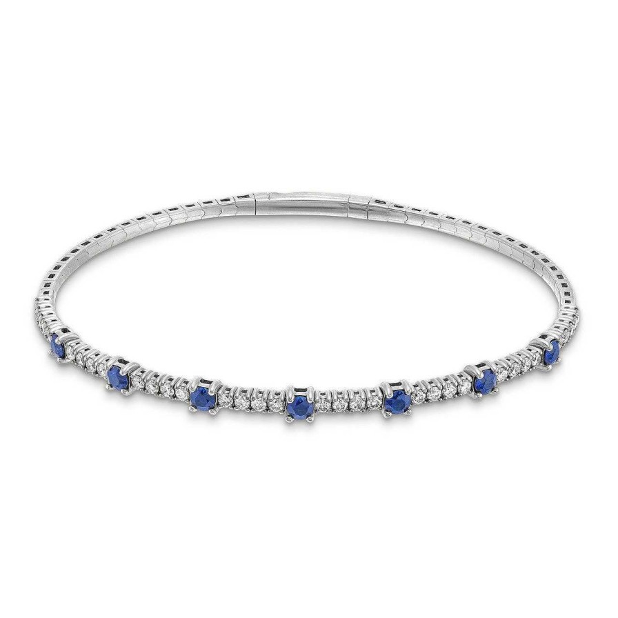 Diamonds Direct Bracelets | Sapphire And Diamond Flexible Bangle White Gold 14K