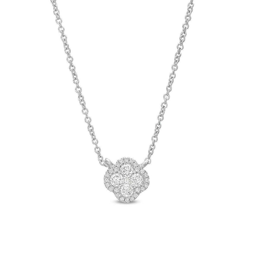 Diamonds Direct Necklaces & Pendants | Diamond Border Clover Pendant White Gold 14K