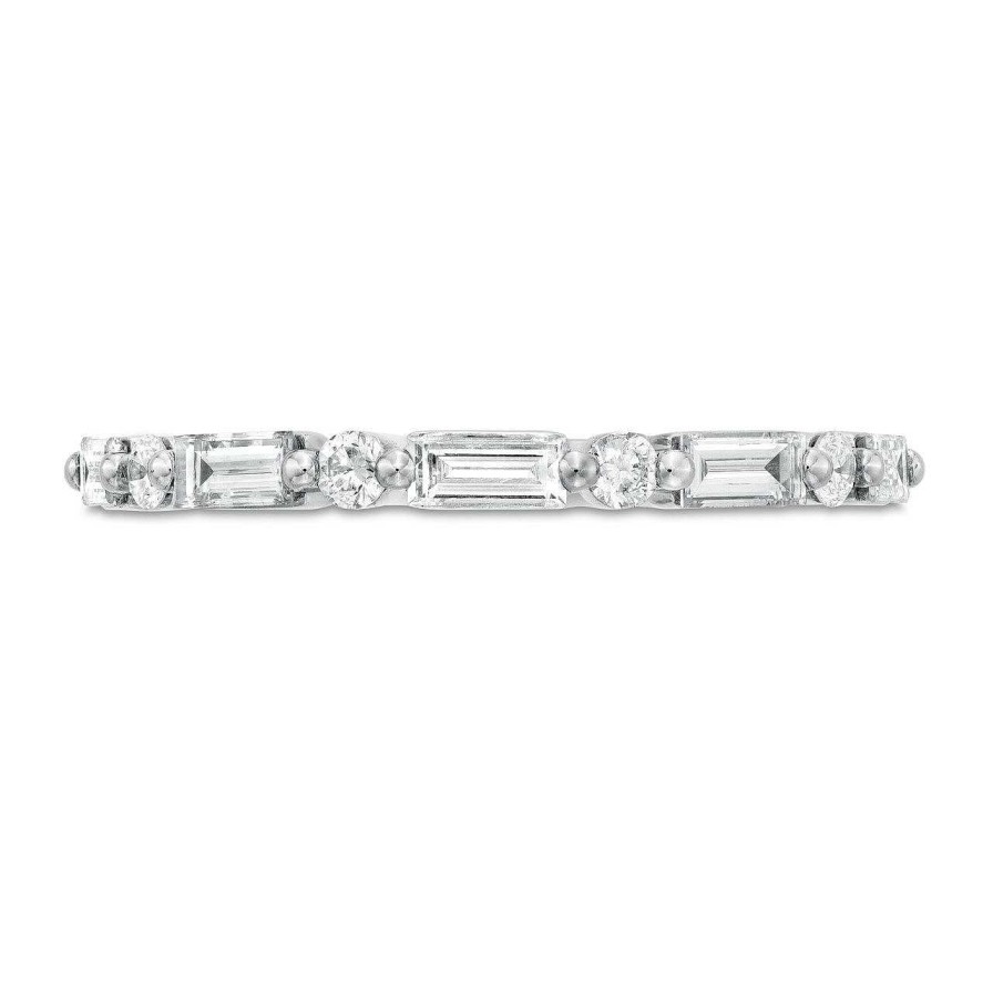 Diamonds Direct Women'S Bands | Alternating Baguette And Round Diamond Wedding Band By Diamonds Direct Designs White Gold 14K