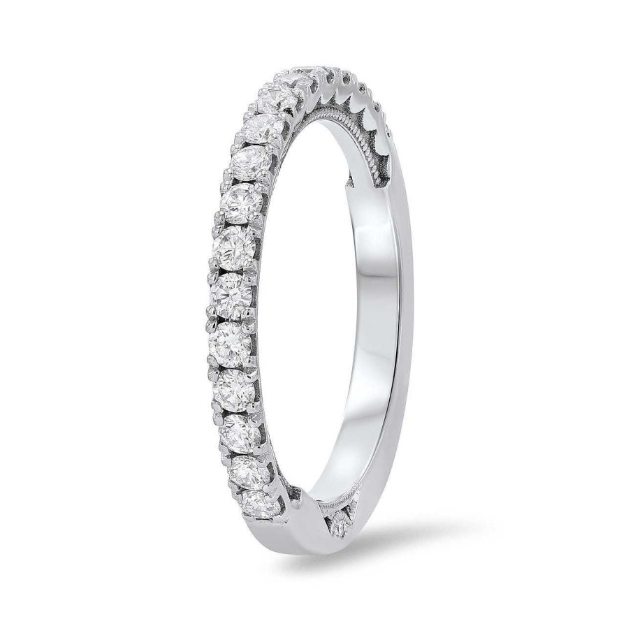 Diamonds Direct Women'S Bands | Tacori Clean Crescent Diamond Wedding Band White Gold 18K