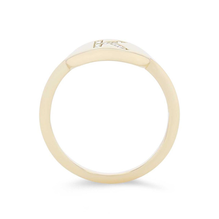 Diamonds Direct Fashion Rings | Diamond Initial Signet Ring Yellow Gold 14K