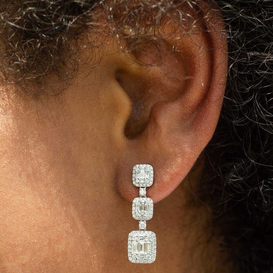 Diamonds Direct Earrings | Mixed Diamond Mosaic Drop Earrings