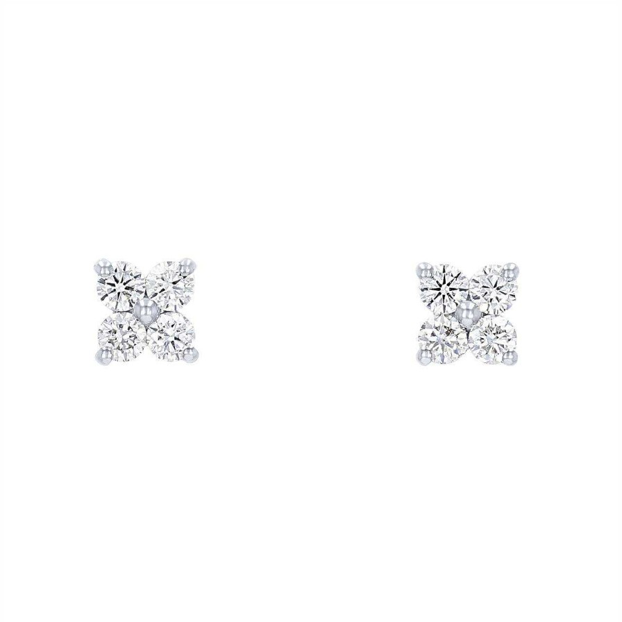 Diamonds Direct Earrings | Diamond Quad Stud Earrings White Gold 14K